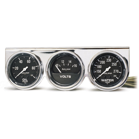 AutoMeter 2399 - GAUGE CONSOLE, OILP/WTMP/VOLT, 2 5/8", 100PSI/280?F/16V, BLK DIAL, CHRME BZL, AG 3