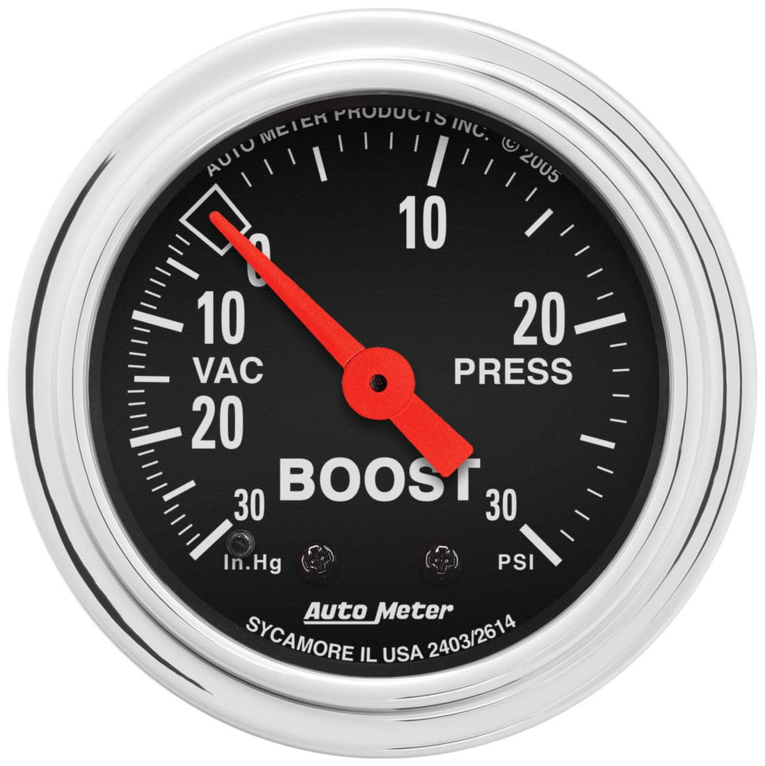 AutoMeter 2403 - GAUGE, VAC/BOOST, 2 1/16", 30INHG-30PSI, MECHANICAL, TRADITIONAL CHROME 3