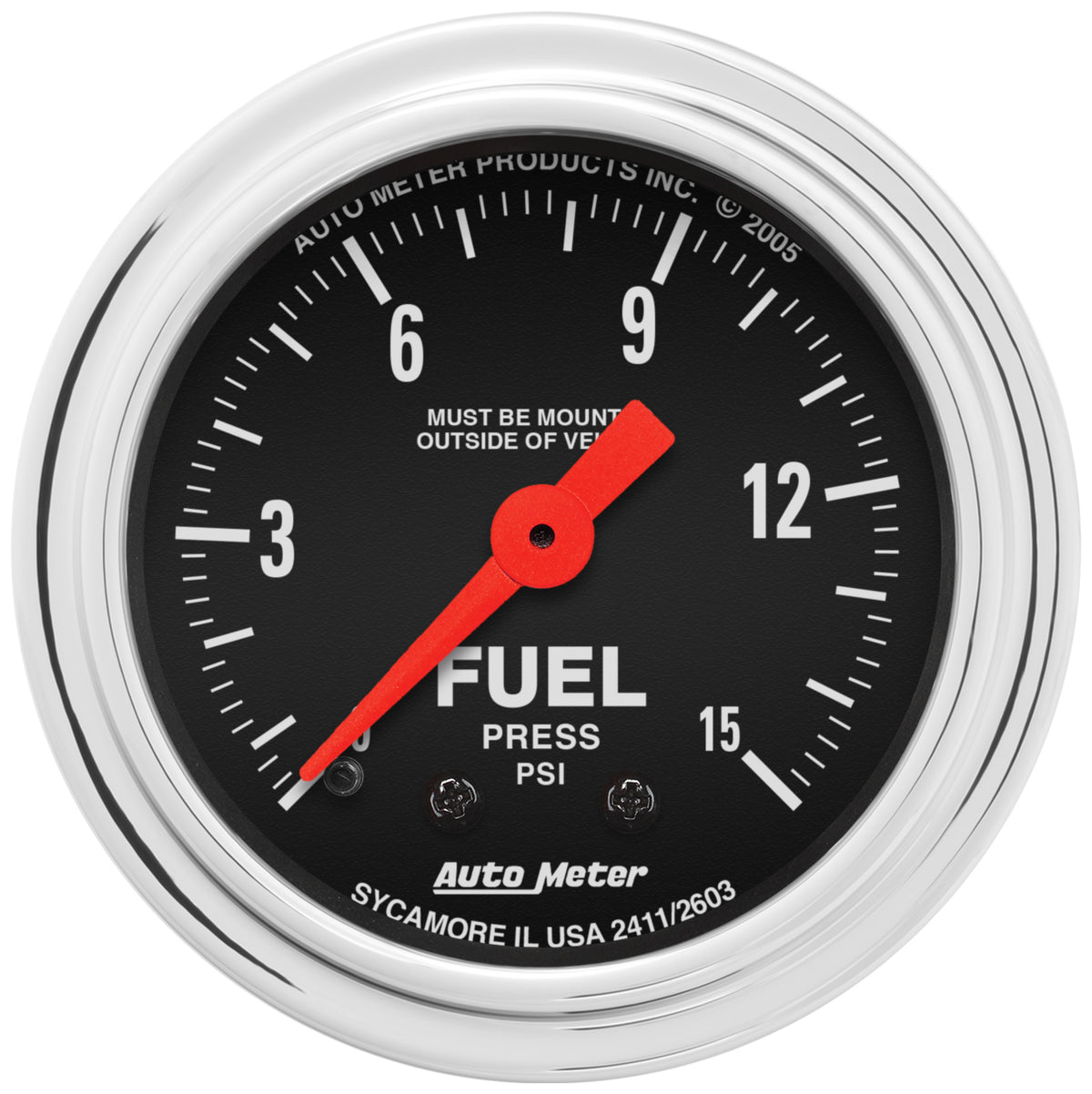 AutoMeter 2411 - GAUGE, FUEL PRESSURE, 2 1/16", 15PSI, MECHANICAL, TRADITIONAL CHROME 3