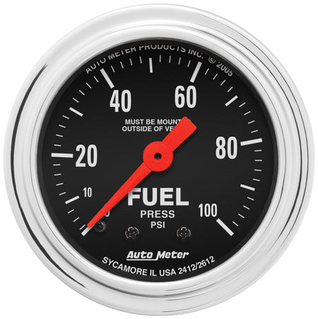 AutoMeter 2412 - GAUGE, FUEL PRESSURE, 2 1/16", 100PSI, MECHANICAL, TRADITIONAL CHROME 3
