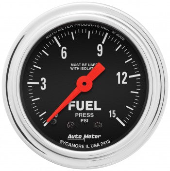 AutoMeter 2413 - GAUGE, FUEL PRESSURE, 2 1/16", 15PSI, MECH. W/ISOLATOR, TRADITIONAL CHROME 4