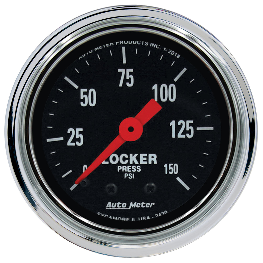 AutoMeter 2430 - GAUGE, AIR LOCKER PRESS, 2 1/16", 150PSI, MECHANICAL, TRADITIONAL CHROME