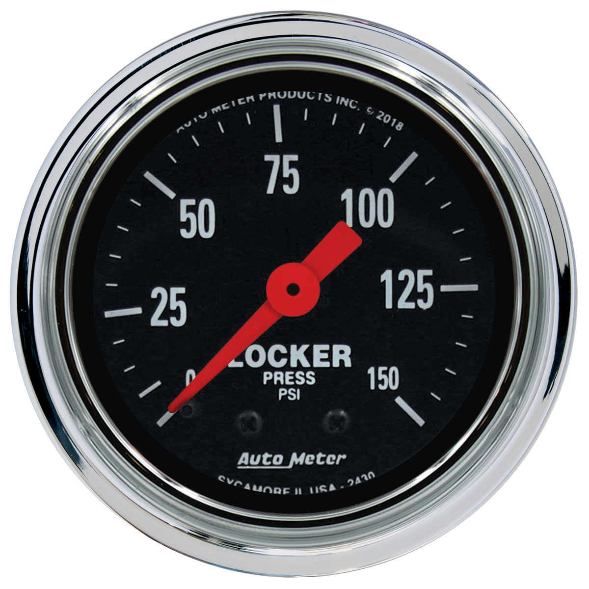 AutoMeter 2430 - GAUGE, AIR LOCKER PRESS, 2 1/16", 150PSI, MECHANICAL, TRADITIONAL CHROME