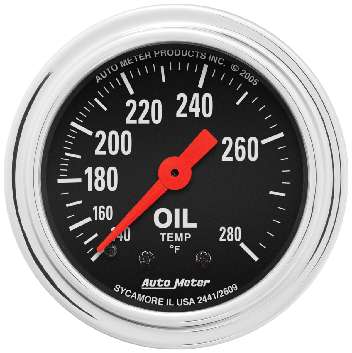 AutoMeter 2441 - GAUGE, OIL TEMP, 2 1/16", 140-280?F, MECHANICAL, TRADITIONAL CHROME 3