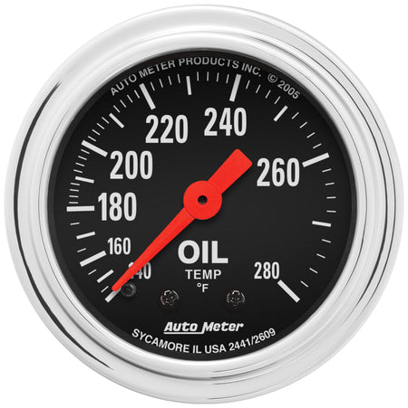 AutoMeter 2441 - GAUGE, OIL TEMP, 2 1/16", 140-280?F, MECHANICAL, TRADITIONAL CHROME 3