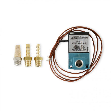 AEM Electronics 30-2400 - Boost Control Solenoid Kit 2 x 1/8 Inch NPT to 3/16 Inch Barb Adapter and Muffler AEM Electronics 2