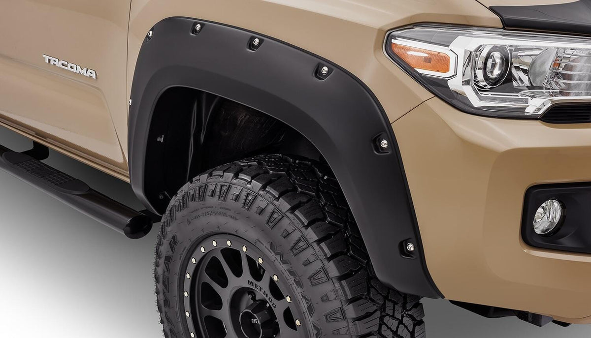 Bushwacker Body Bushwacker 30047-02 - Black Pocket/Rivet Style Smooth Finish Front Fender Flares For 2016-2022 Toyota Tacoma Bushwacker