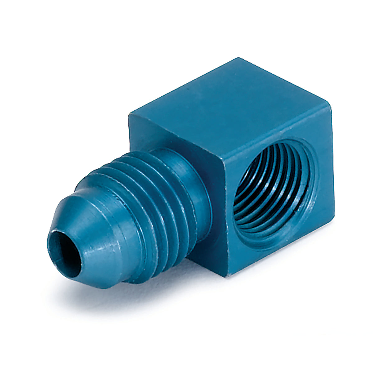 AutoMeter 3278 - FITTING, ADAPTER, 90?, 1/8" NPTF FEMALE TO -4AN MALE, ALUMINUM, BLUE ANODIZED 3
