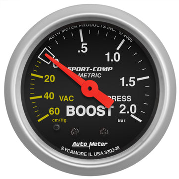AutoMeter 3303-M - GAUGE, VAC/BOOST, 2 1/16", 60CMHG - 2.0BAR, MECHANICAL, SPORT-COMP 3