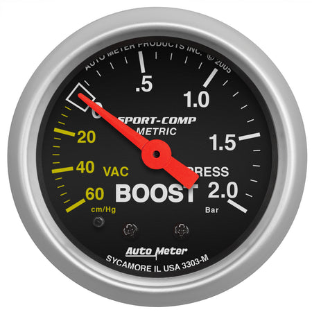 AutoMeter 3303-M - GAUGE, VAC/BOOST, 2 1/16", 60CMHG - 2.0BAR, MECHANICAL, SPORT-COMP 3