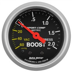 AutoMeter 3303-M - GAUGE, VAC/BOOST, 2 1/16", 60CMHG - 2.0BAR, MECHANICAL, SPORT-COMP 4