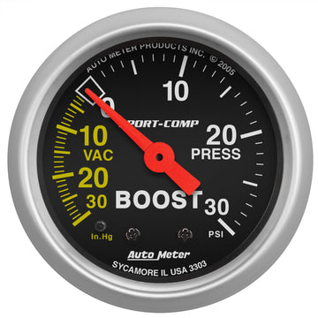 AutoMeter 3303 - GAUGE, VAC/BOOST, 2 1/16", 30INHG-30PSI, MECHANICAL, SPORT-COMP 3