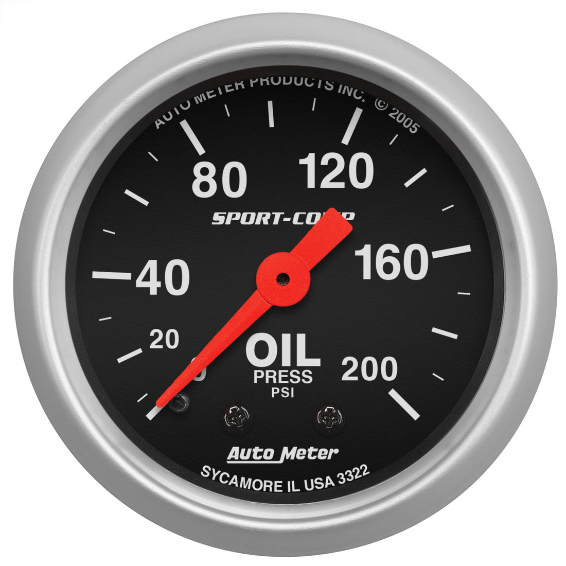 AutoMeter 3322 - GAUGE, OIL PRESSURE, 2 1/16", 200PSI, MECHANICAL, SPORT-COMP 3