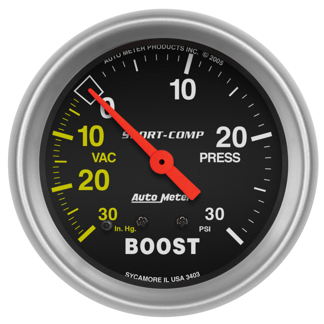 AutoMeter 3403 - GAUGE, VAC/BOOST, 2 5/8", 30INHG-30PSI, MECHANICAL, SPORT-COMP 3