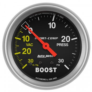 AutoMeter 3403 - GAUGE, VAC/BOOST, 2 5/8", 30INHG-30PSI, MECHANICAL, SPORT-COMP 4