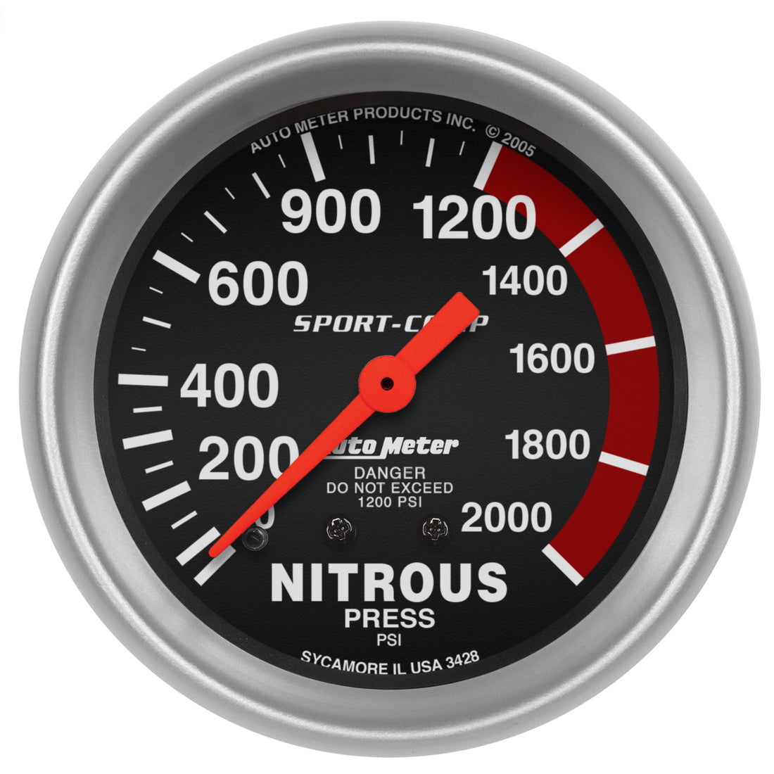 AutoMeter 3428 - GAUGE, NITROUS PRESSURE, 2 5/8", 2000PSI, MECHANICAL, SPORT-COMP 3