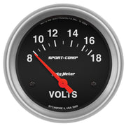 AutoMeter 3592 - GAUGE, VOLTMETER, 2 5/8", 18V, ELECTRIC, SPORT-COMP