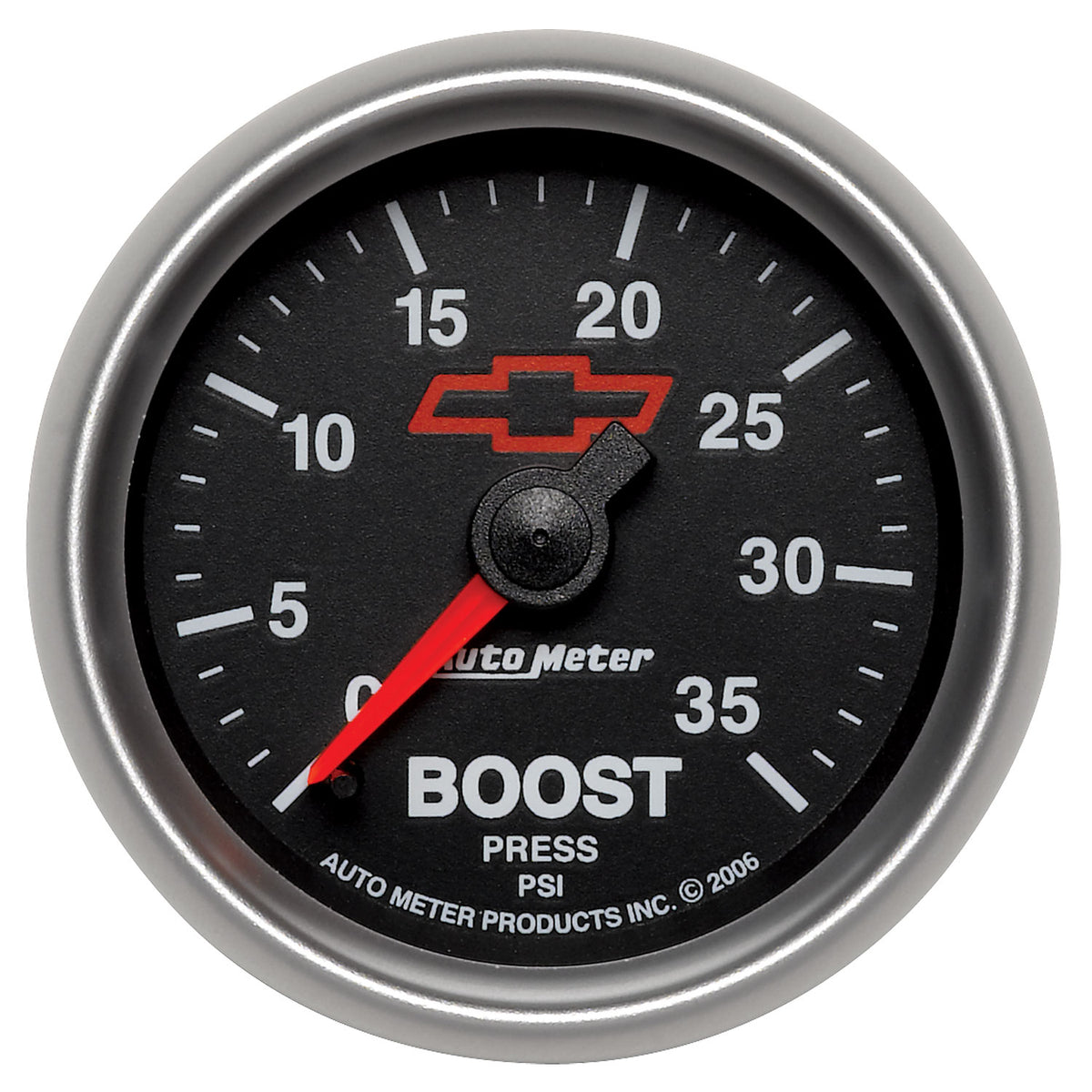 AutoMeter 3604-00406 - GAUGE, BOOST, 2 1/16", 35PSI, MECHANICAL, CHEVY RED BOWTIE, BLACK 3