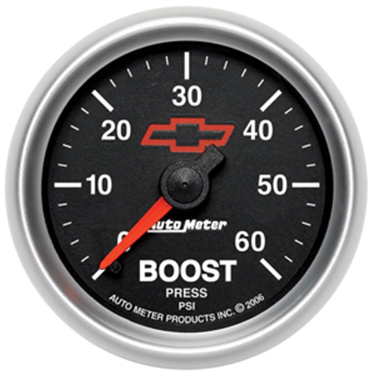 AutoMeter 3605-00406 - GAUGE, BOOST, 2 1/16", 60PSI, MECHANICAL, CHEVY RED BOWTIE, BLACK 3