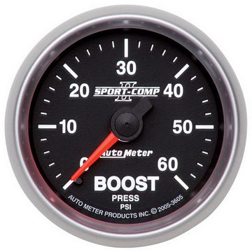 AutoMeter 3605 - GAUGE, BOOST, 2 1/16", 60PSI, MECHANICAL, SPORT-COMP II 3
