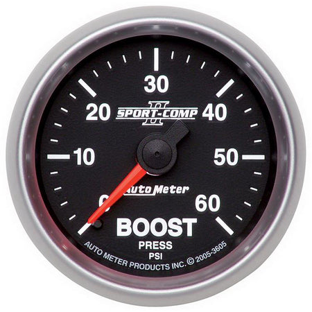 AutoMeter 3605 - GAUGE, BOOST, 2 1/16", 60PSI, MECHANICAL, SPORT-COMP II 3