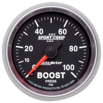 AutoMeter 3606 - GAUGE, BOOST, 2 1/16", 100PSI, MECHANICAL, SPORT-COMP II 3