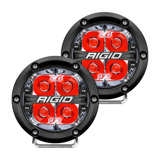 RIGID 360-Series 4 Inch Round LED Off-Road Light Spot Beam Pattern For High Speeds Red Backlight Pair