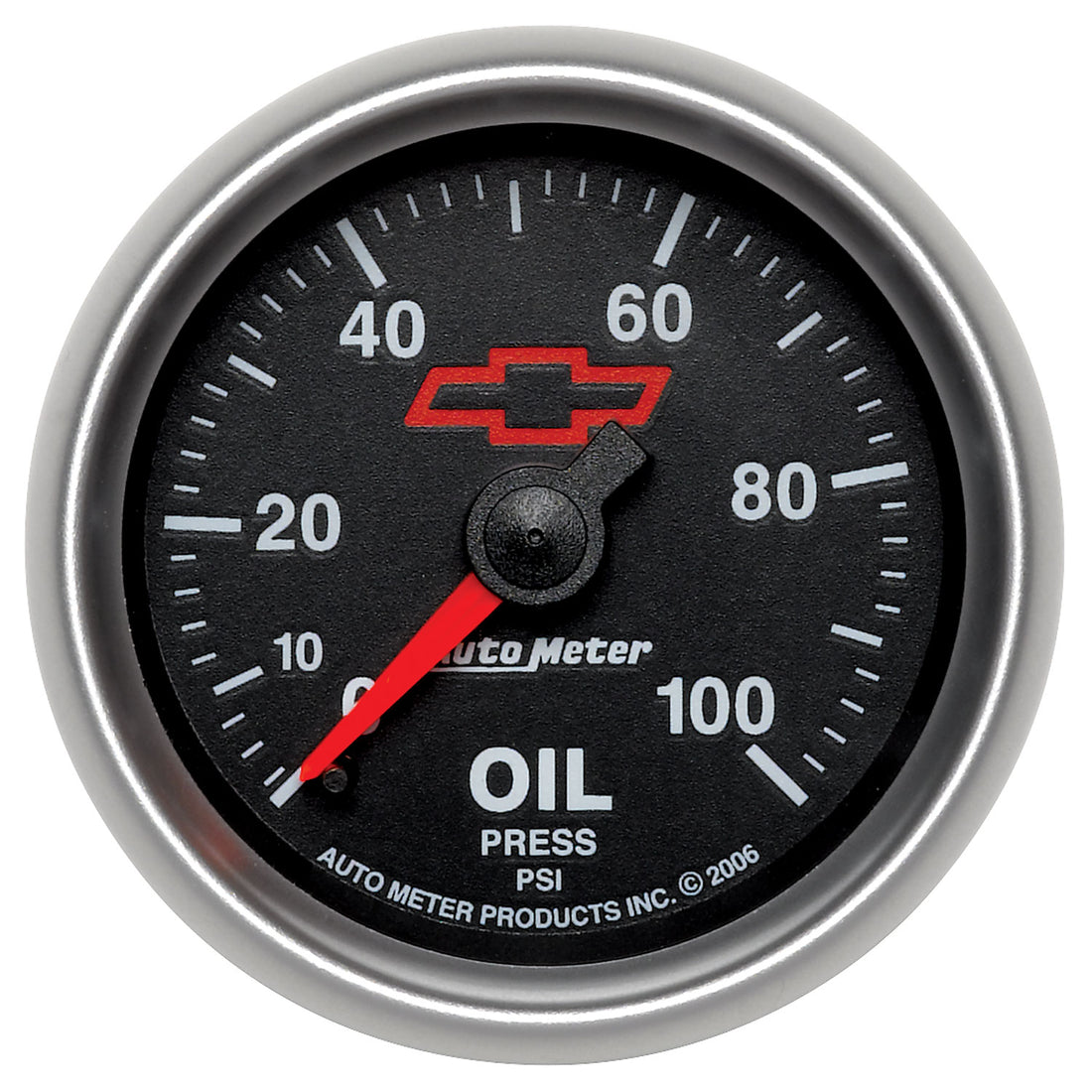 AutoMeter 3621-00406 - GAUGE, OIL PRESSURE, 2 1/16", 100PSI, MECHANICAL, CHEVY RED BOWTIE, BLACK 3