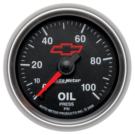 AutoMeter 3621-00406 - GAUGE, OIL PRESSURE, 2 1/16", 100PSI, MECHANICAL, CHEVY RED BOWTIE, BLACK 3