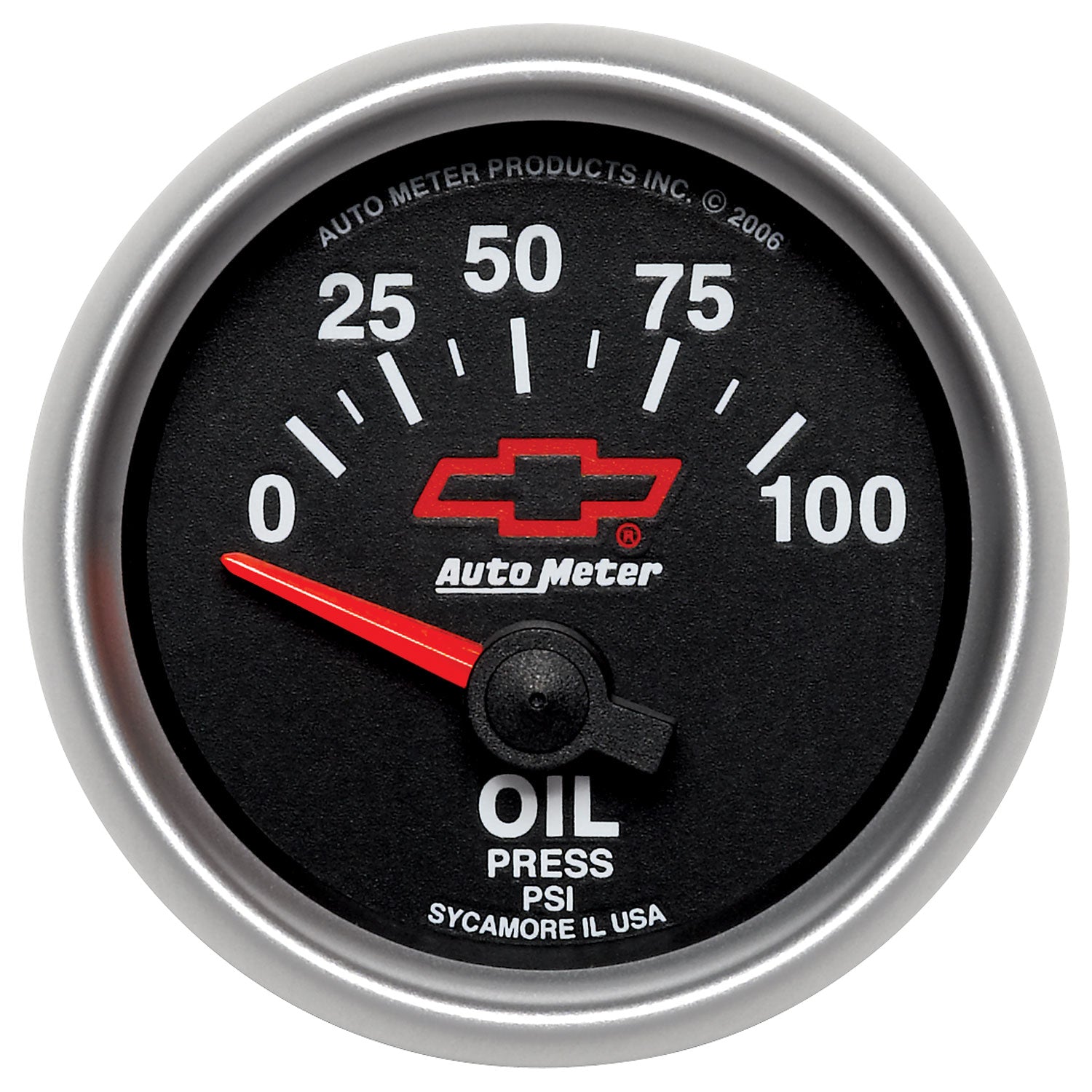 AutoMeter 3627-00406 - GAUGE, OIL PRESSURE, 2 1/16", 100PSI, ELECTRIC, CHEVY RED BOWTIE, BLACK 3