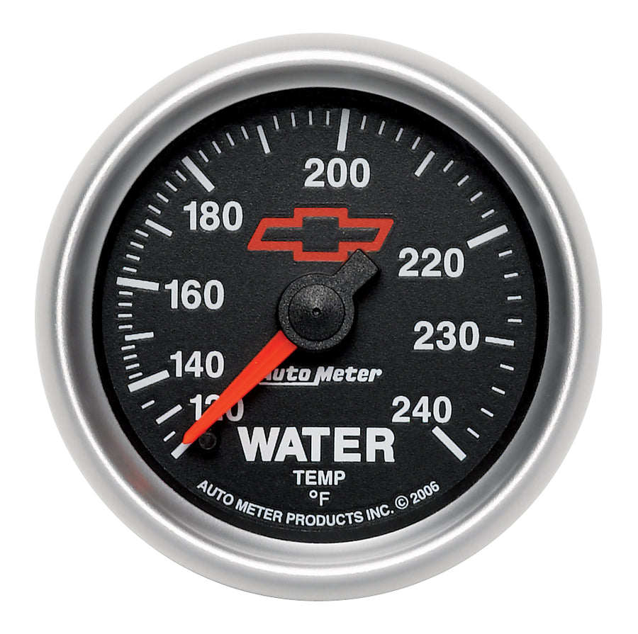 AutoMeter 3632-00406 - GAUGE, WATER TEMP, 2 1/16", 120-240?F, MECHANICAL, CHEVY RED BOWTIE, BLACK 3