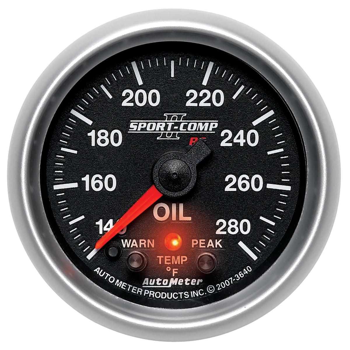 AutoMeter 3640 - GAUGE, OIL TEMP, 2 1/16", 140-280?F, STEPPER MOTOR W/PEAK & WARN, SPORT-COMP II 3