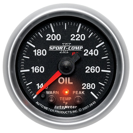 AutoMeter 3640 - GAUGE, OIL TEMP, 2 1/16", 140-280?F, STEPPER MOTOR W/PEAK & WARN, SPORT-COMP II 3