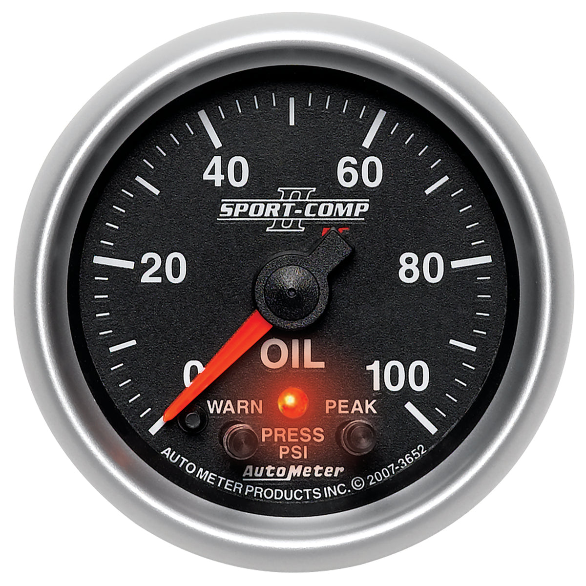AutoMeter 3652 - GAUGE, OIL PRESS, 2 1/16", 100PSI, DIGITAL STPR MTR W/ PK & WRN, SPORT-COMP II 3