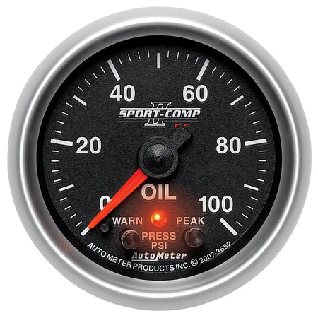 AutoMeter 3652 - GAUGE, OIL PRESS, 2 1/16", 100PSI, DIGITAL STPR MTR W/ PK & WRN, SPORT-COMP II 3