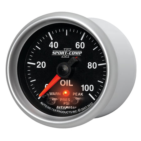AutoMeter 3652 - GAUGE, OIL PRESS, 2 1/16", 100PSI, DIGITAL STPR MTR W/ PK & WRN, SPORT-COMP II 4