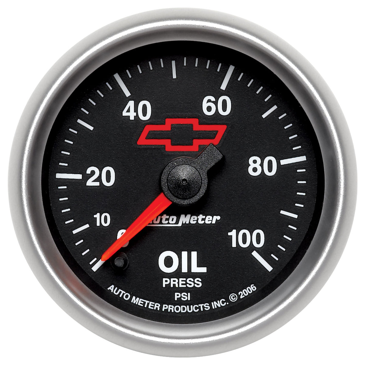 AutoMeter 3653-00406 - GAGE, OIL PRSSURE, 2 1/16", 100PSI, DIGTL STPPR MTR, CHEVY RED BOWTIE, BLACK 3