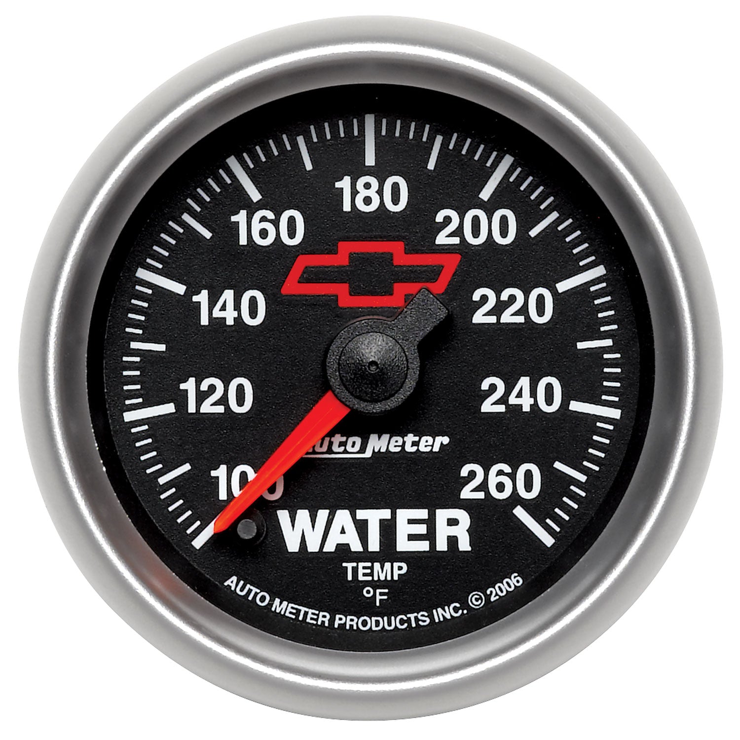 AutoMeter 3655-00406 - GAGE, WTR TMP, 2 1/16", 100-260F, DIGTL STPPR MTR, CHEVY RED BOWTIE, BLACK 3