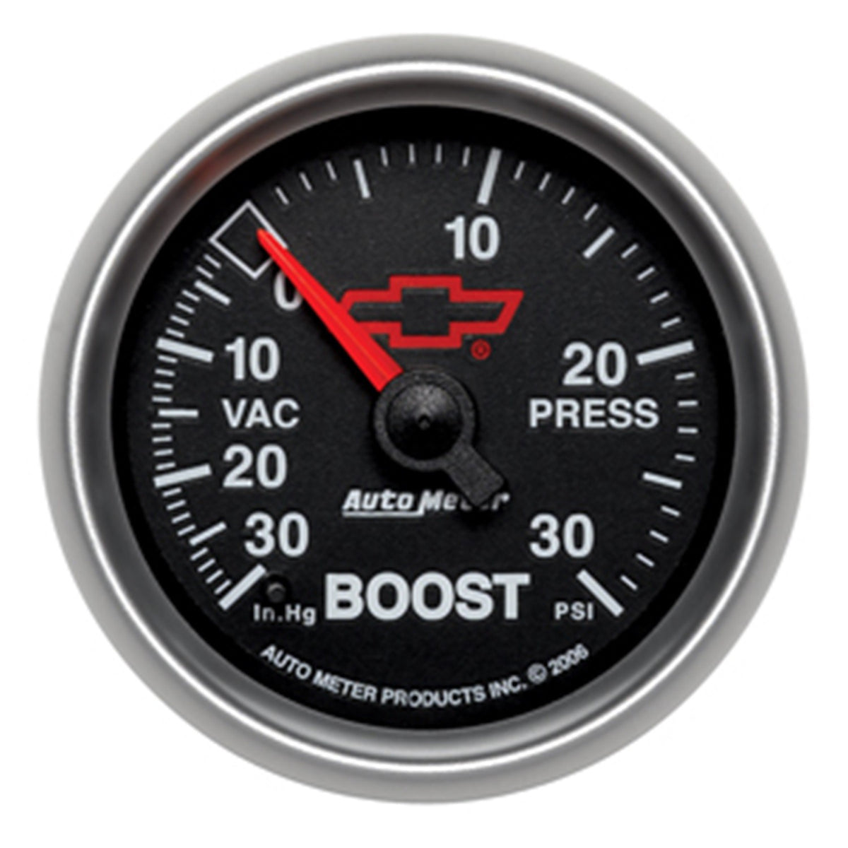 AutoMeter 3659-00406 - GAGE, VAC/BOOST, 2 1/16", 30INHG-30PSI, DIGTL STPPR MTR, CHEVY RED BOWTIE, BLACK 3