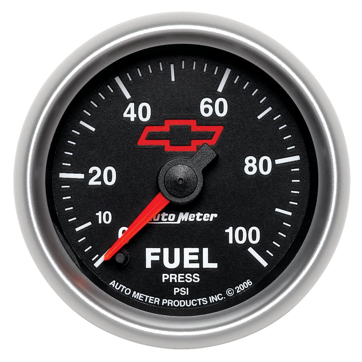 AutoMeter 3663-00406 - GAGE, FUEL PRSSURE, 2 1/16", 100PSI, DIGTL STPPR MTR, CHEVY RED BOWTIE, BLACK 3