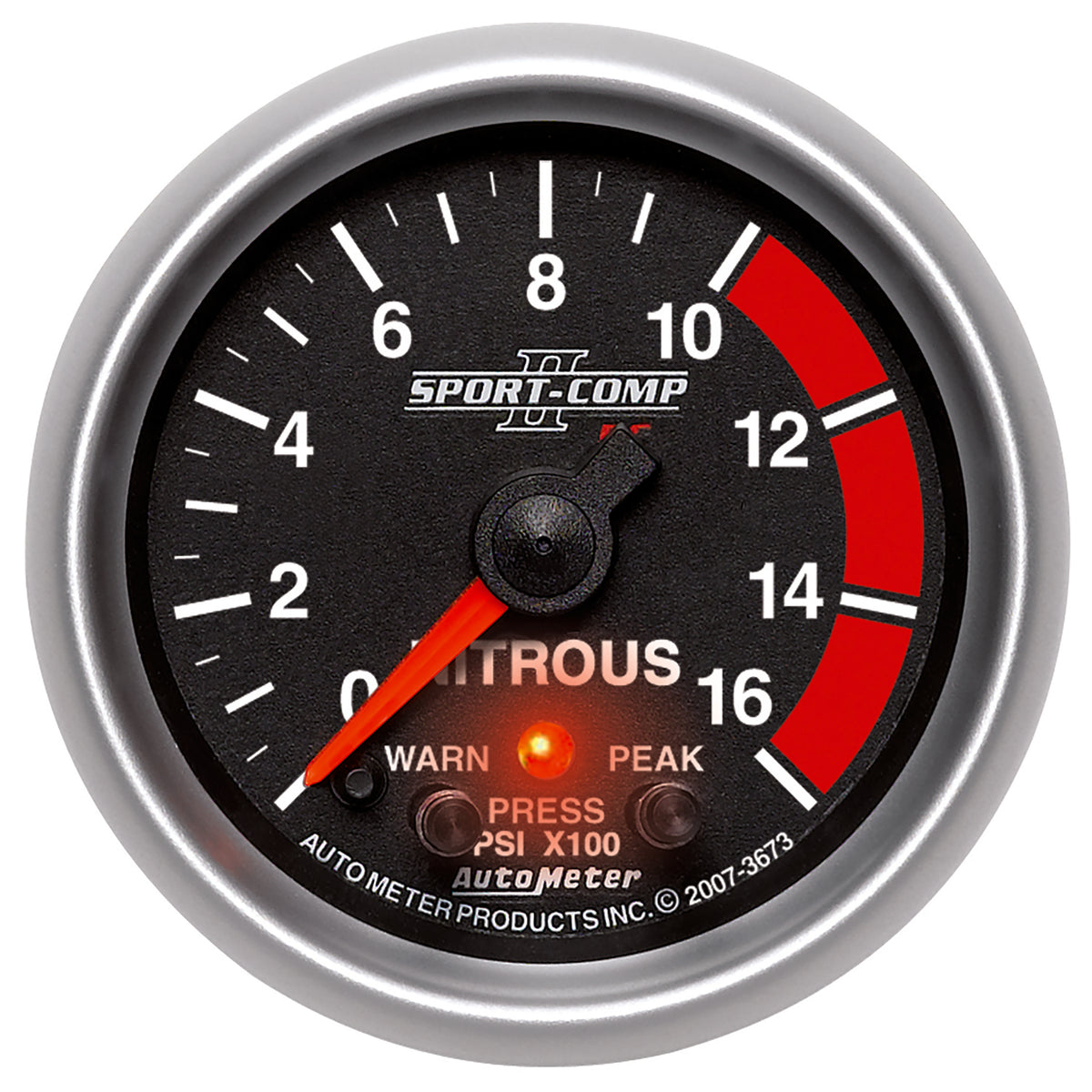 AutoMeter 3673 - GAUGE, NITROUS PRESS, 2 1/16", 1600PSI, STEPPER MOTOR W/PK & WRN, SPORT-COMP II 3