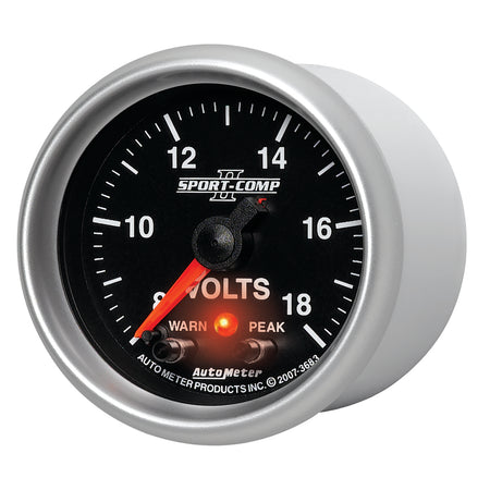 AutoMeter 3683 - GAUGE, VOLTMETER, 2 1/16", 18V, DIGITAL STEPPER MOTOR W/PK & WRN, SPORT-COMP II 4