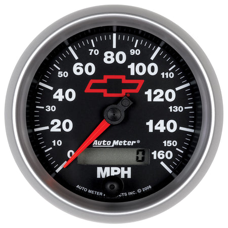 AutoMeter 3688-00406 - GAUGE, SPEEDOMETER, 3 3/8", 160MPH, ELEC. PROGRAMMABLE, CHEVY RED BOWTIE, BLACK 3