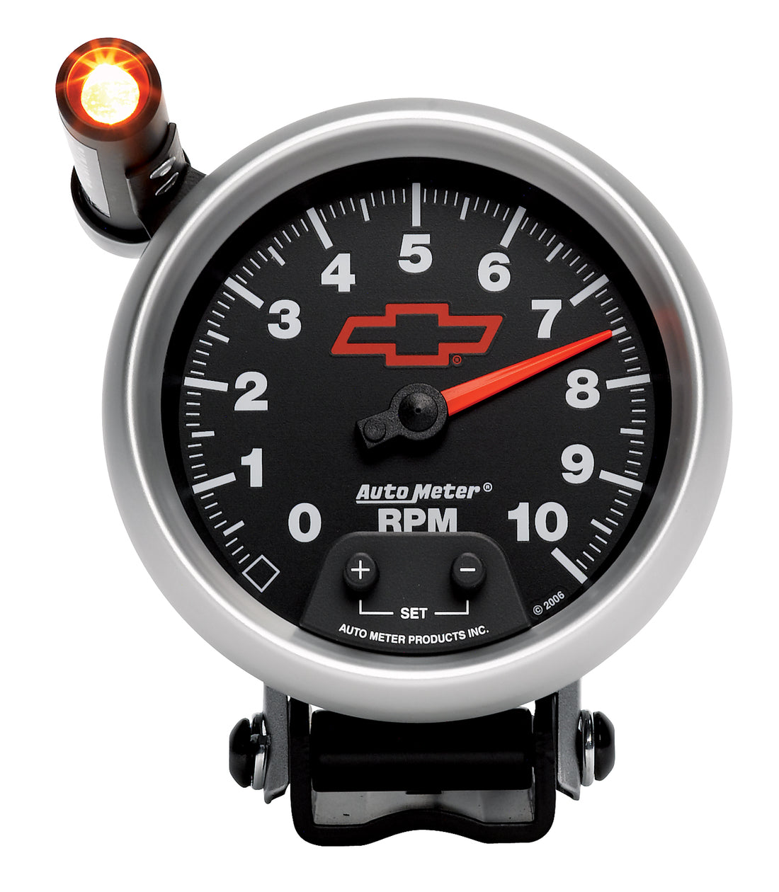 AutoMeter 3690-00406 - GAGE, TACH, 3 3/4", 10K RPM, PED W/ EXT. QUICK-LITE, CHEVY RED BOWTIE, BLACK 3