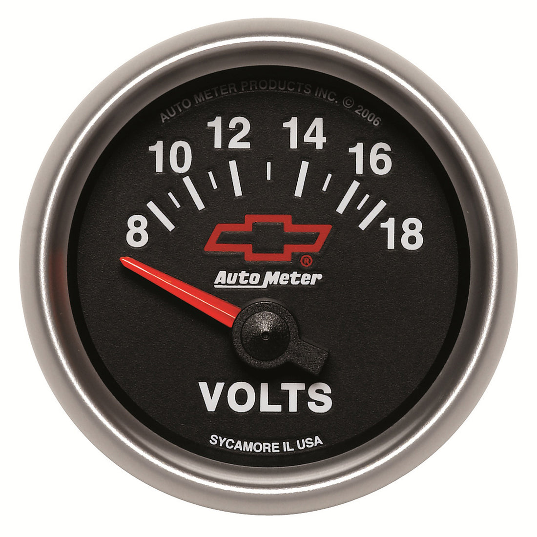 AutoMeter 3692-00406 - GAUGE, VOLTMETER, 2 1/16", 18V, ELECTRIC, CHEVY RED BOWTIE, BLACK 3