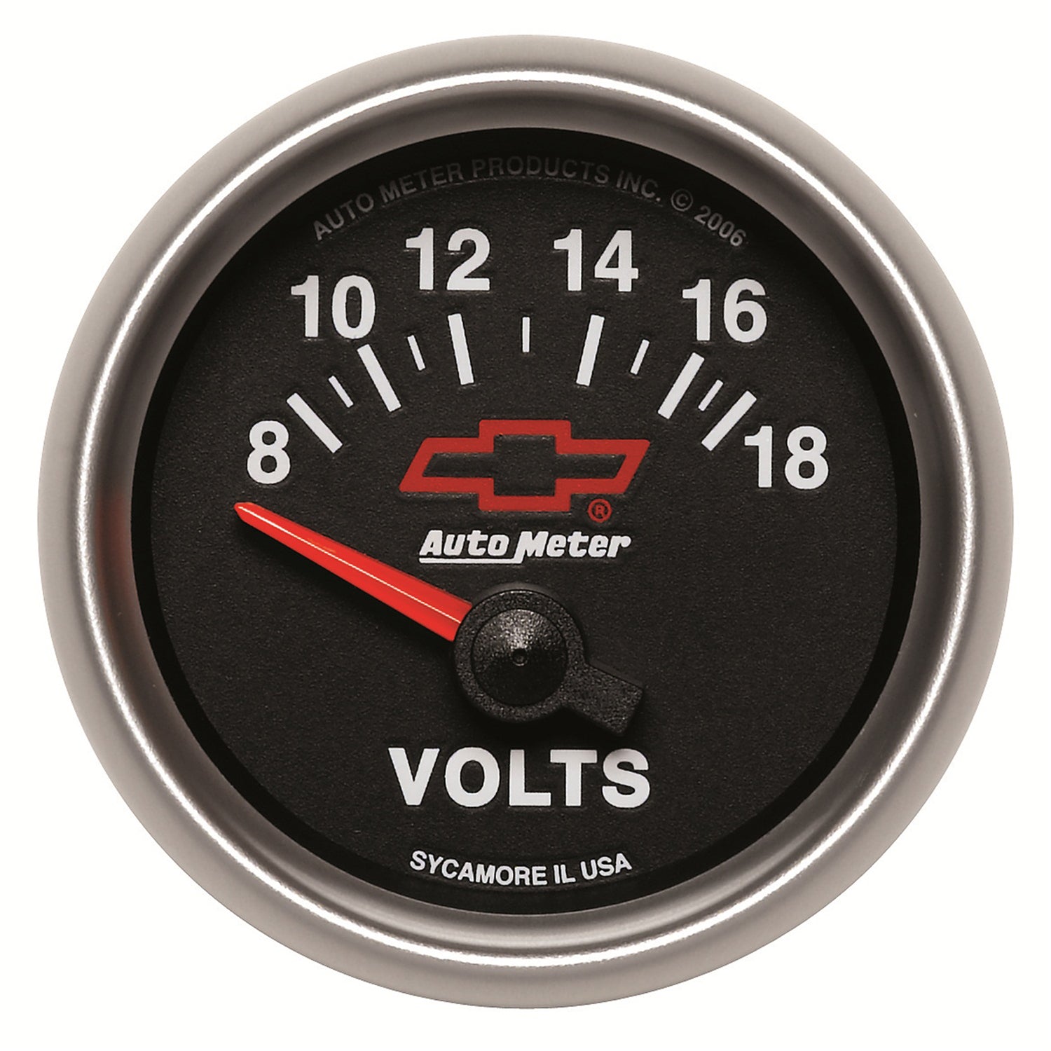 AutoMeter 3692-00406 - GAUGE, VOLTMETER, 2 1/16", 18V, ELECTRIC, CHEVY RED BOWTIE, BLACK 3