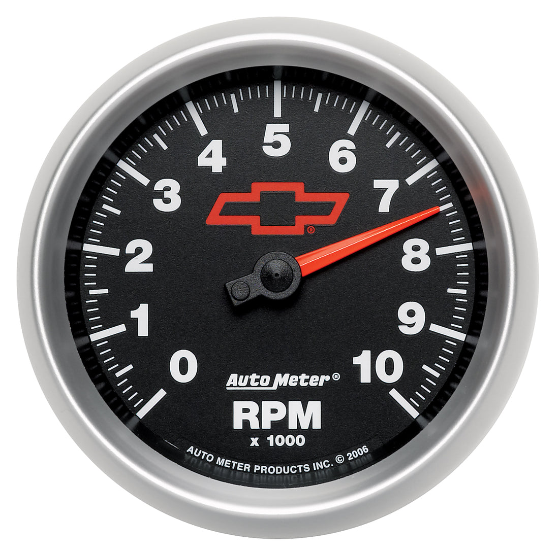 AutoMeter 3697-00406 - GAUGE, TACHOMETER, 3 3/8", 10K RPM, IN-DASH, CHEVY RED BOWTIE, BLACK 3