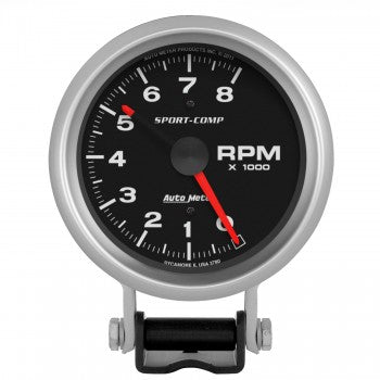 AutoMeter 3780 - GAUGE, TACHOMETER, 3 3/4", 8K RPM, PEDESTAL W/ RED LINE, SPORT-COMP 4