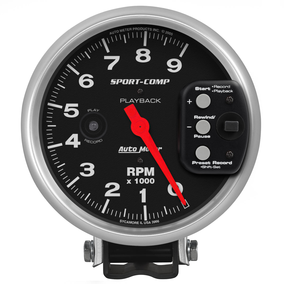 AutoMeter 3966 - GAUGE, TACHOMETER, 5", 9K RPM, PEDESTAL W/ RPM PLAYBACK, SPORT-COMP 3