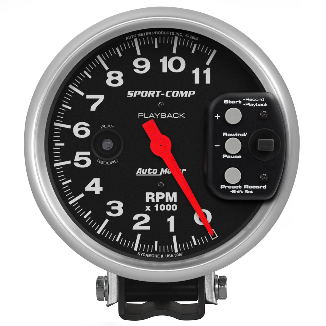 AutoMeter 3967 - GAUGE, TACHOMETER, 5", 11K RPM, PEDESTAL W/ RPM PLAYBACK, SPORT-COMP 3